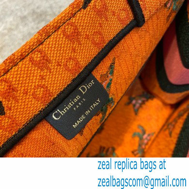 Dior Small Book Tote Bag in Multicolor Dragon  &  Fire Embroidery Orange 2021